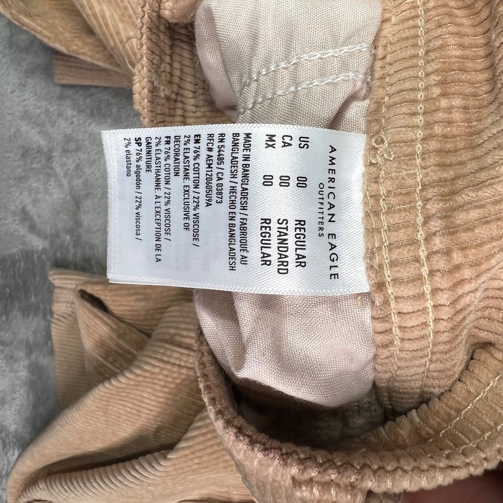 American Eagle Jeans Womens 00 Tan Corduroy Super High Rise Wide Leg Baggy Cargo - Picture 14 of 16